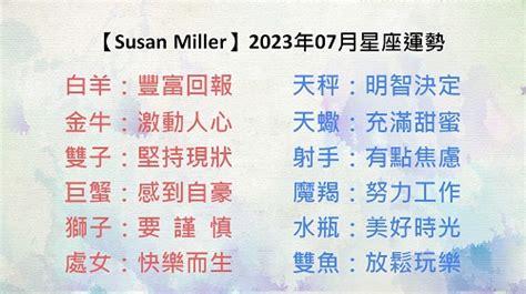 蘇珊米勒2023年星座運勢